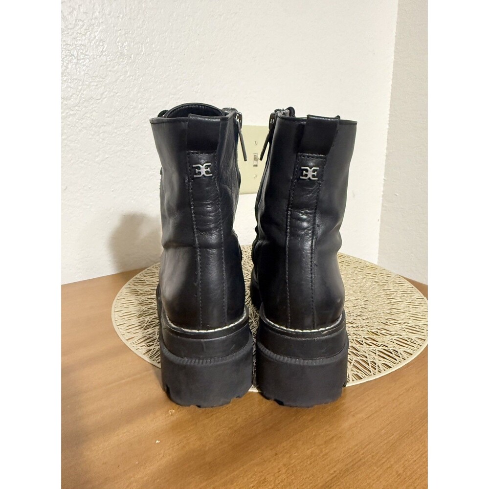 ⁠Sam Edelman Garret Black Leather Lug Sole Combat Boots Women Sz 7.5 Waterproof - Picture 5 of 9